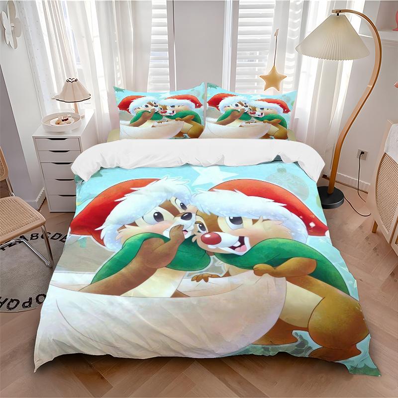 3pcs Christmas Chip 'n Dale Bedding Set Includes Quilt Cover and Pillowcases, Suitable for All Seasons S026
