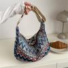 Wave Pattern Design Crossbody Bag for Women  Canvas Shoulder Bag, Versatile College Students Dumplings Bag