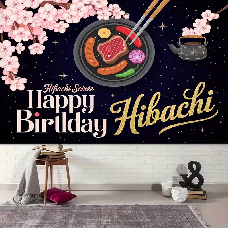

2D Hibachi Themed Happy Birthday Backdrop for Party Decoration 47.2x31.5inch/120*80cm