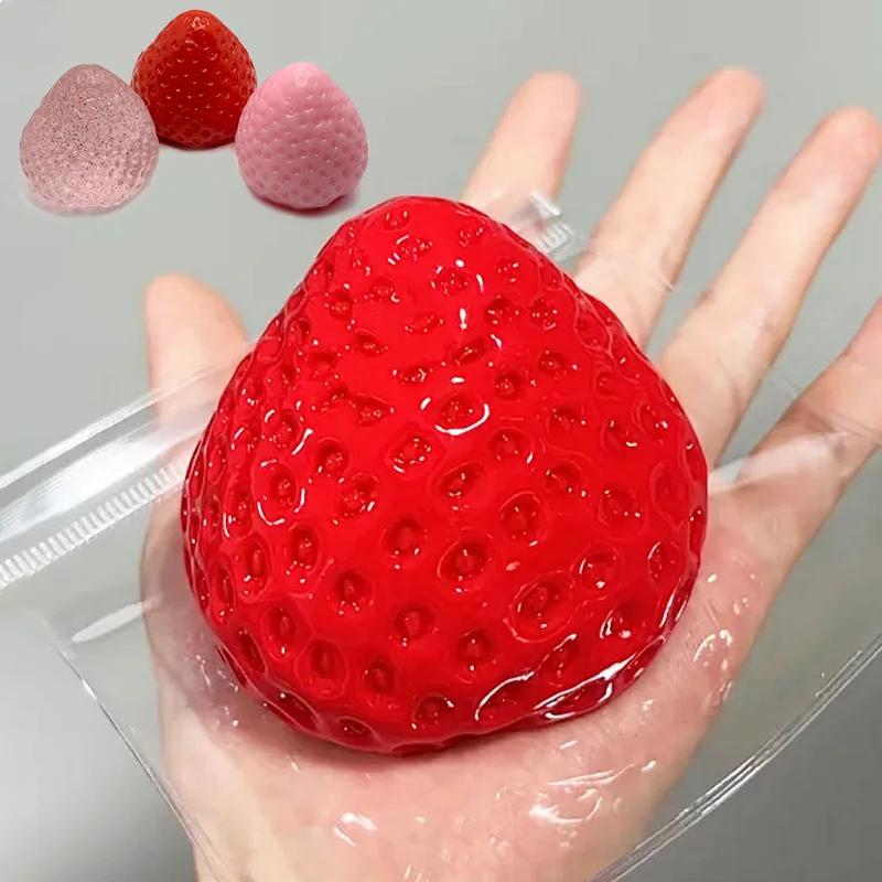 Bai Fen Bai Toys Girls Transparent Big Strawberry Squeeze Taba Squishy Toy Kawaii Red Pink Squishies Fidget Toy Fruits Vegetables Soft Birthday Gift Toy
