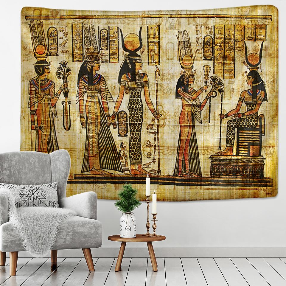 Golden Ancient Egypt Tapestry Wall Hanging Old Culture Printed Hippie Egyptian Tapestries Wall Cloth Home Decor Vintage Tapestry