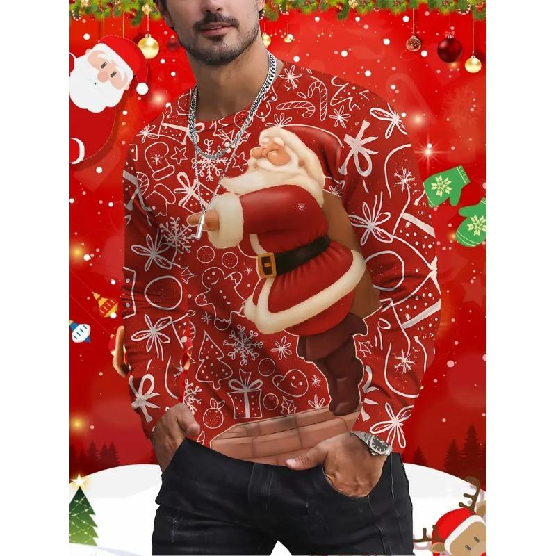 Christmas Series Man T Shirts 3D Funny Harajuku Printed Fashion Long Sleeve Round Neck Clothing For Men Casual Tops T-shirt