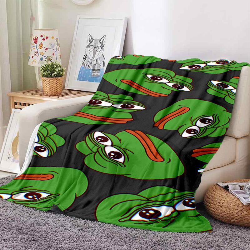 3D Cartoon Pepe Frosch Gesicht HD Weiche Flanelldecken, Überwurfdecke Bequeme Decke für Picknick Betten Sofa Haus Schlafzimmer Geschenke