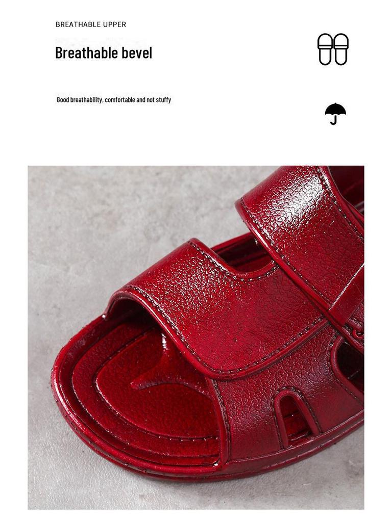 Red Open-Toe PVC Korean Casual Beach Slippers: Comfortable, Fashionable Adult Flip Flops