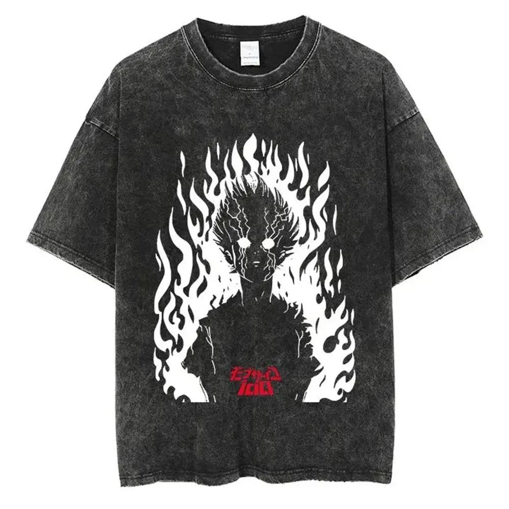 

2026 Аниме Mob Psycho Стирка Футболка Уличная одежда для мужчин Женщин Харадзюку Графика Повседневная Мода Футболка Лето Короткие Рукава L