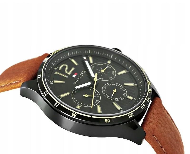 Tommy Hilfiger 1791470 Herrenuhr Braunes Armband Schwarzes Zifferblatt 44 mm + Box