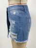 2025 Summer Light Blue Women's Denim Ripped Skirt Shorts