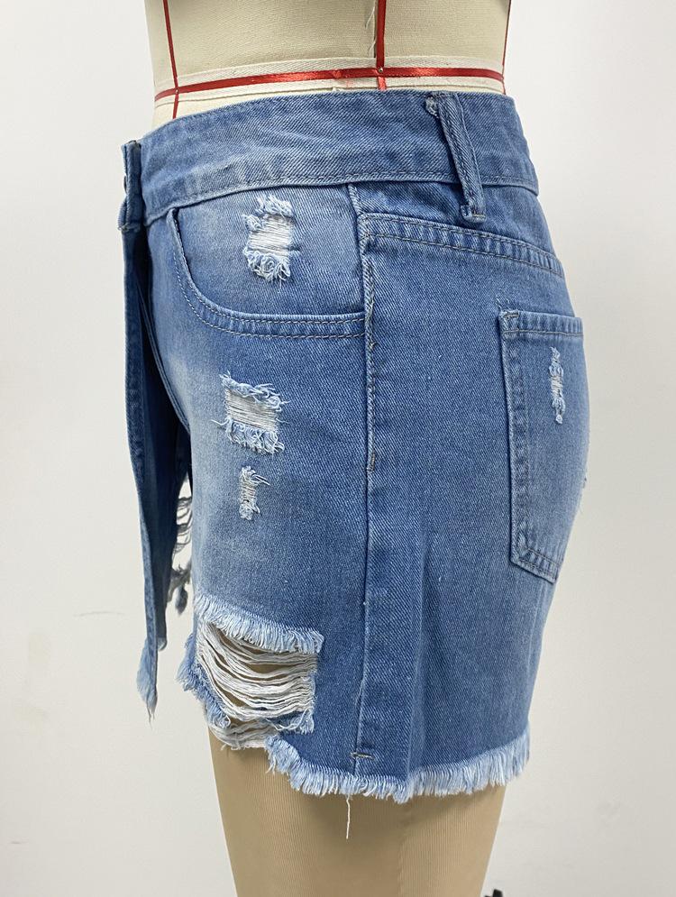 2025 Summer Light Blue Women's Denim Ripped Skirt Shorts