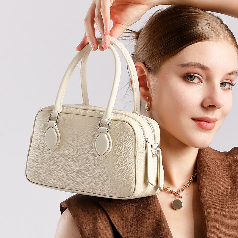 Genuine Leather High-end Hand-held Boston Bag Spring and Summer Crossbody Single-shoulder Pillow Bag Underarm Women's Bag