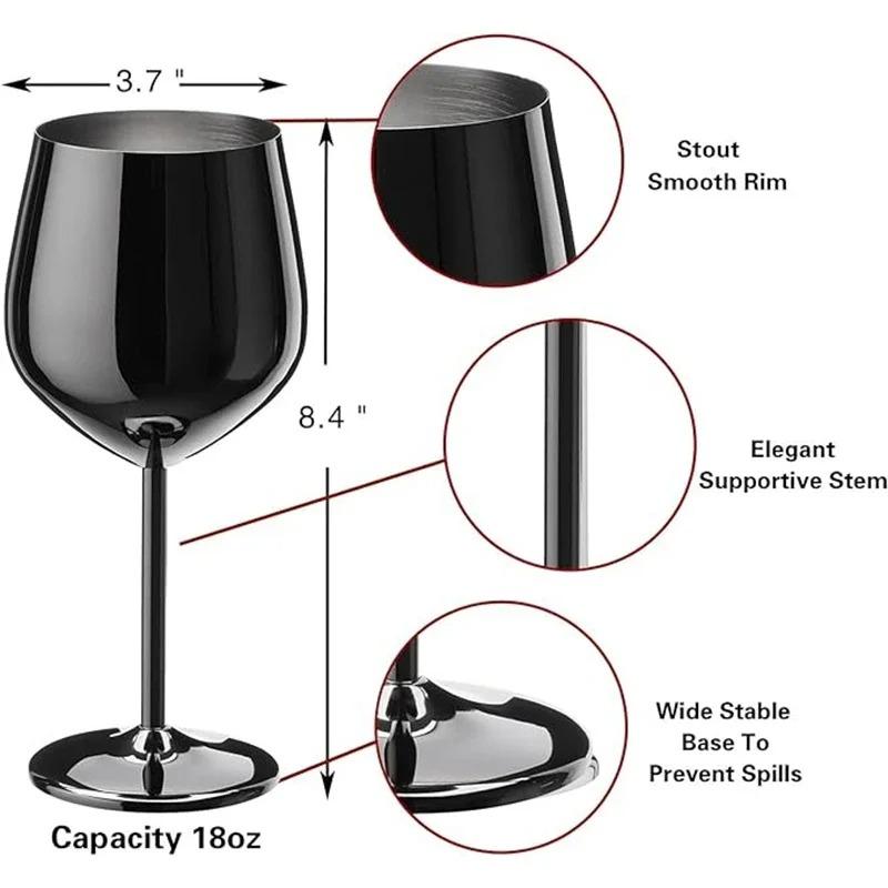 500ml Stainless Steel Wine Glass Goblet 304 Rose Gold Silver Gold Color, Durable Metal Cup for Red Wine Champagne Bar Party