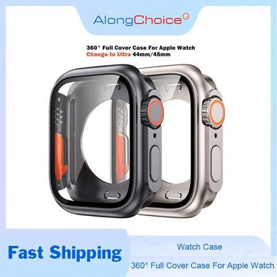 Gehärtetes Glas + Abdeckung für Apple Watch-Gehäuse 45 mm 44 mm 41 mm 40 mm Zubehör-Bildschirm-Stoßfängerschutz für Iwatch Serie 9 8 7 6 SE 5 4