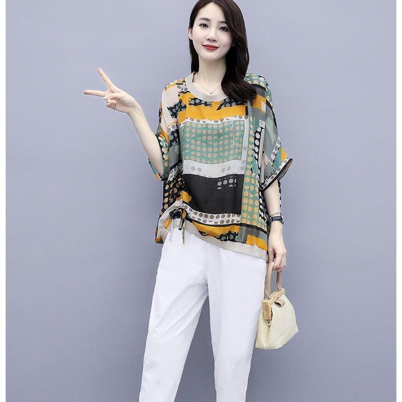 Módní a pohodlný neformální outfit s květinovým potiskem, dámská dvoudílná sada větší velikosti