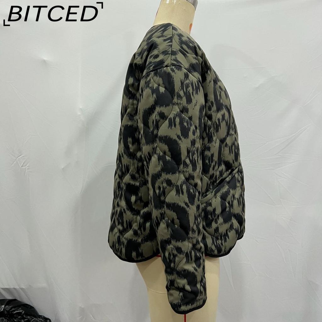 BITCED Women's Winter Plus Size Fashionable Oversized Animal Print Cotton Coat