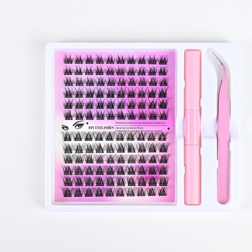 12-Row Lazy Trilogy False Eyelashes Glue Tweezers Set Natural Simulation With Clear Roots
