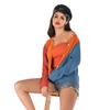 Casual Trend Versatile Autumn Color Clashing Round Neck Long Sleeve Loose Double-sided Knitted Sweater Jacket Women