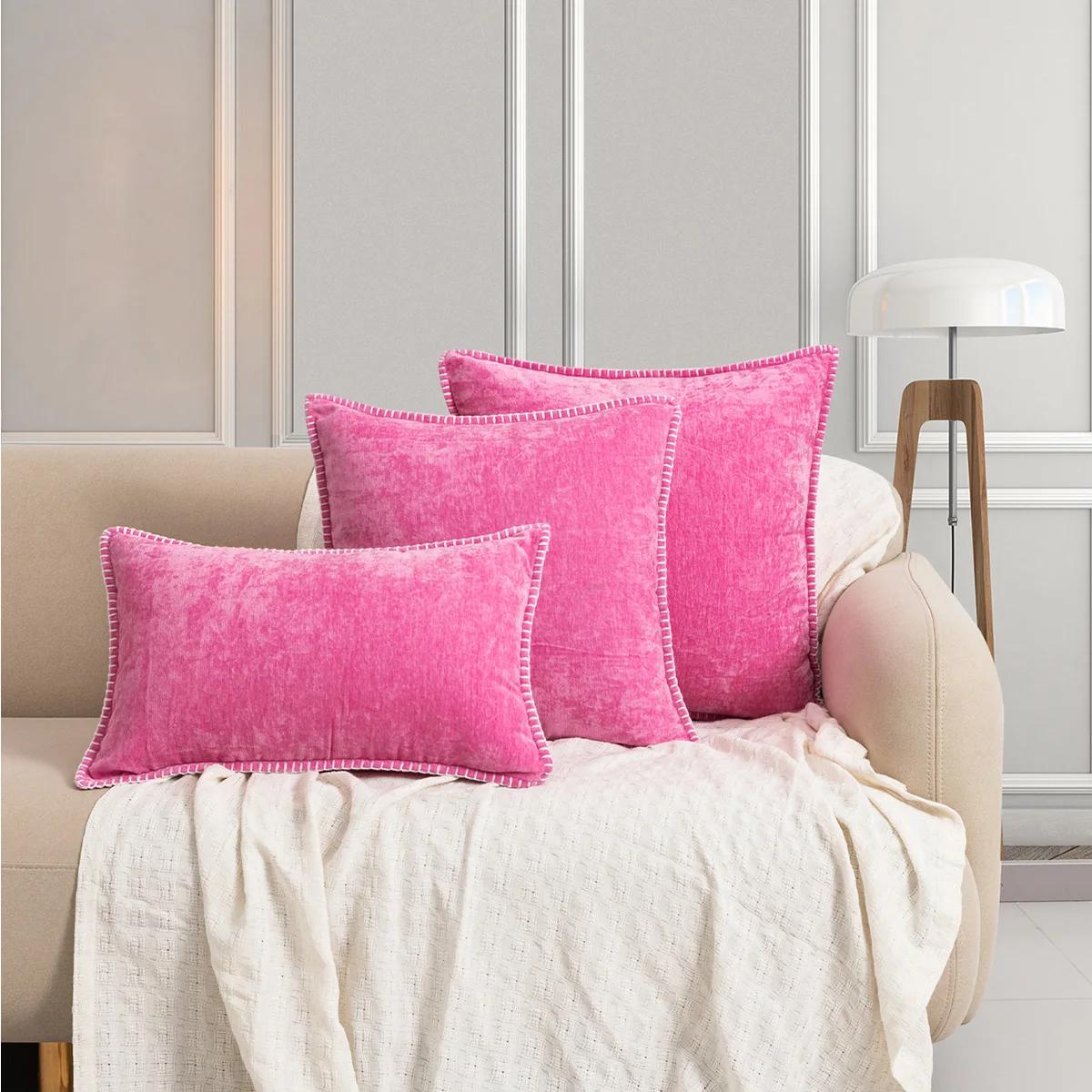 

Pink Chenille Cushion Cover Soft Throw Pillow Cover 50x50cm Velvet Pillow Case Stitched Edge Couch Sofa Decor Pillowcase 45x45CM 30x50CM
