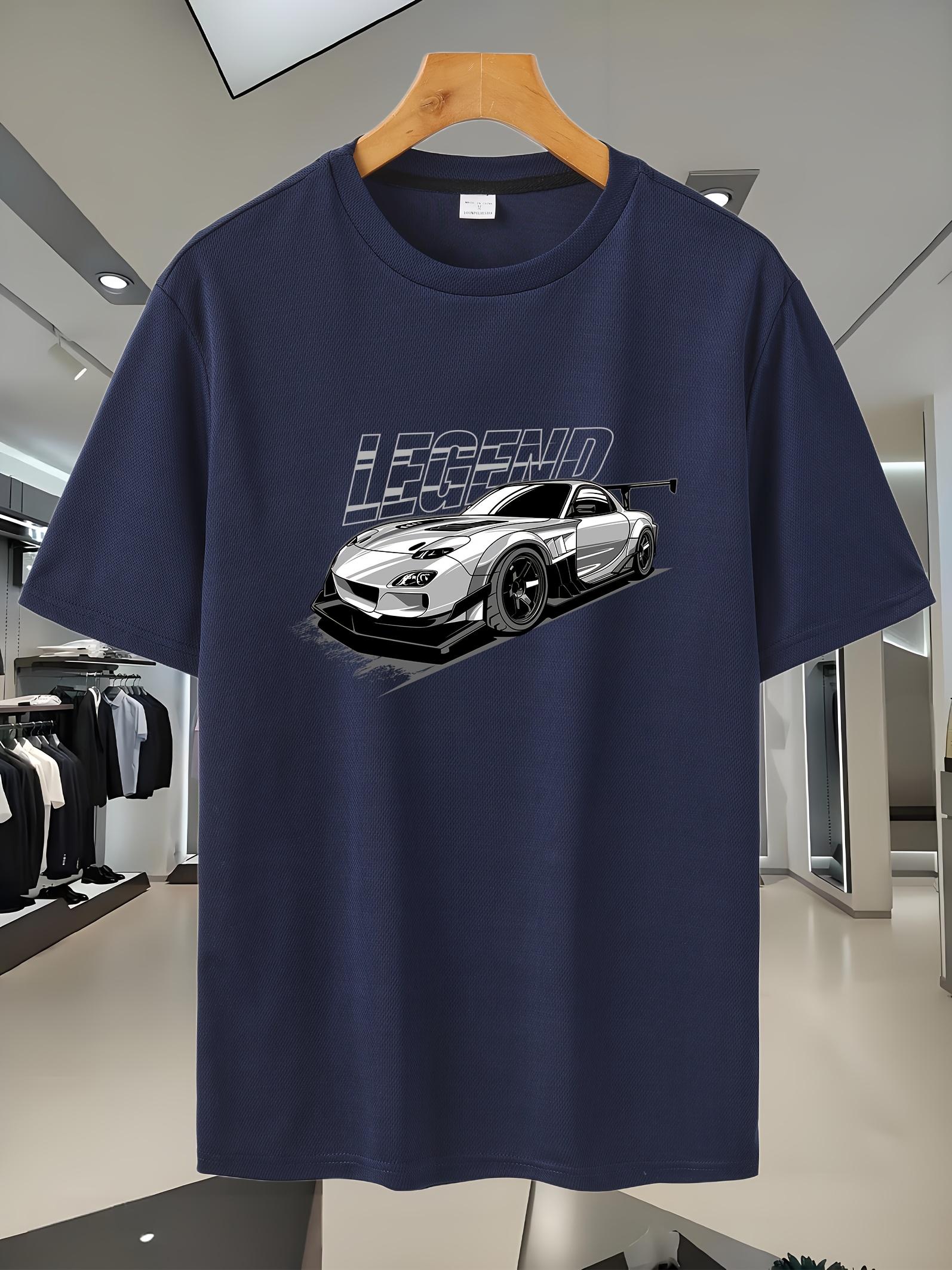 

Breathable Mesh Short Sleeve T-shirt - Summer Casual Crew Neck Tee with Stylish LEGEND Sports Car Print XXXL