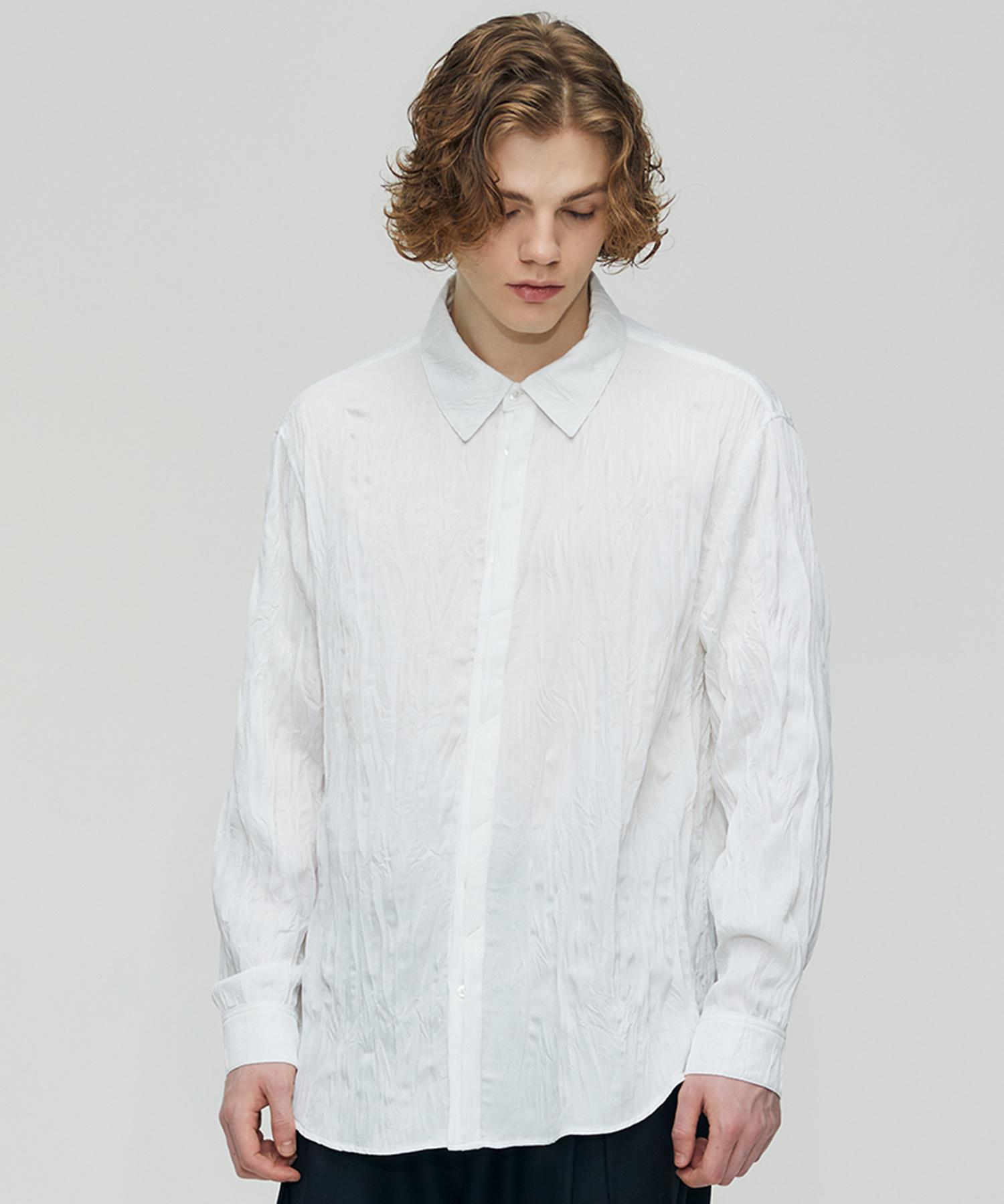 Pinned Look Pearly Crease Half Hidden Shirts (White) L