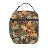 Camouflage mit Blatt- und Astmuster Isolierte Lunchtasche für Damen Kinder Tragbar Lebensmittelboxen Thermische Lunchbox Tragetasche