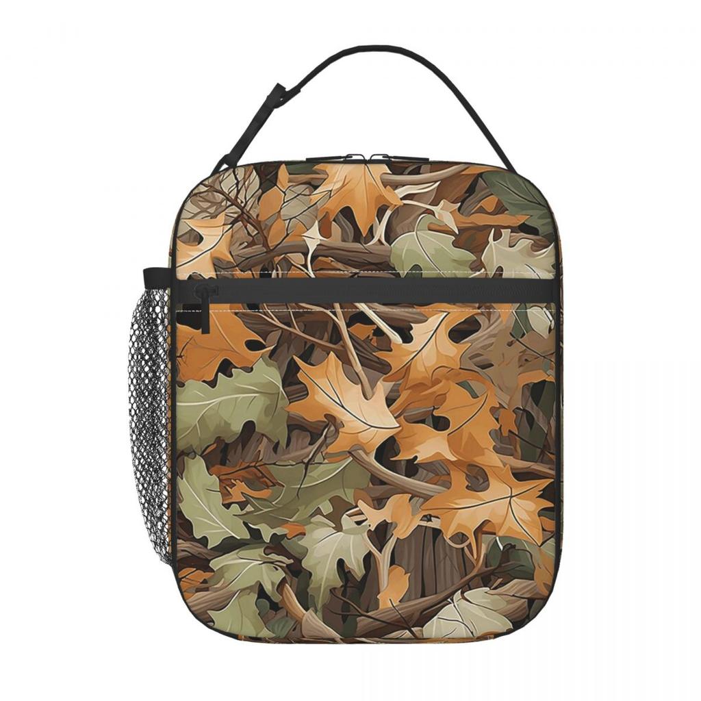 Camouflage mit Blatt- und Astmuster Isolierte Lunchtasche für Damen Kinder Tragbar Lebensmittelboxen Thermische Lunchbox Tragetasche