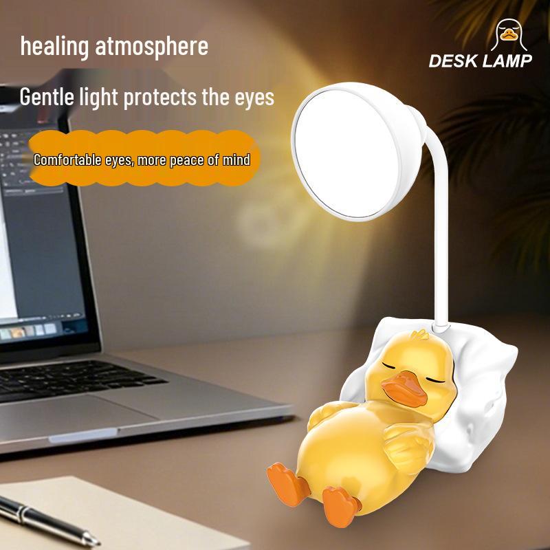 Rechargeable Cartoon Duckling Desk Lamp - Mini Night Light for Children's Bedroom