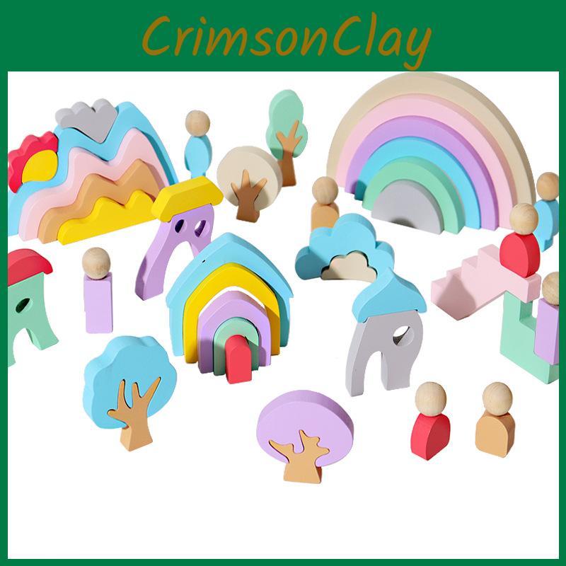 Early Wooden Learning Blocks With Rainbow Colors Kids Cognitive Creative Skills