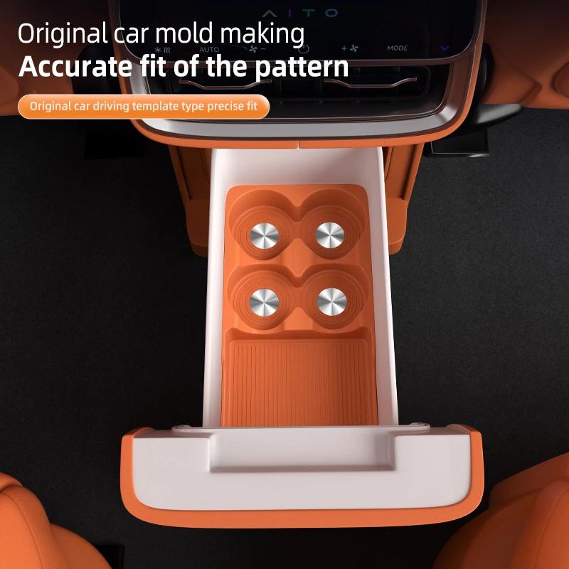 For AITO M8 5/6Seat 2025 2026 Center Armrest Second Row Fridge Storage Hidden Box Silicone Protective Mats Cup Holder Organizer