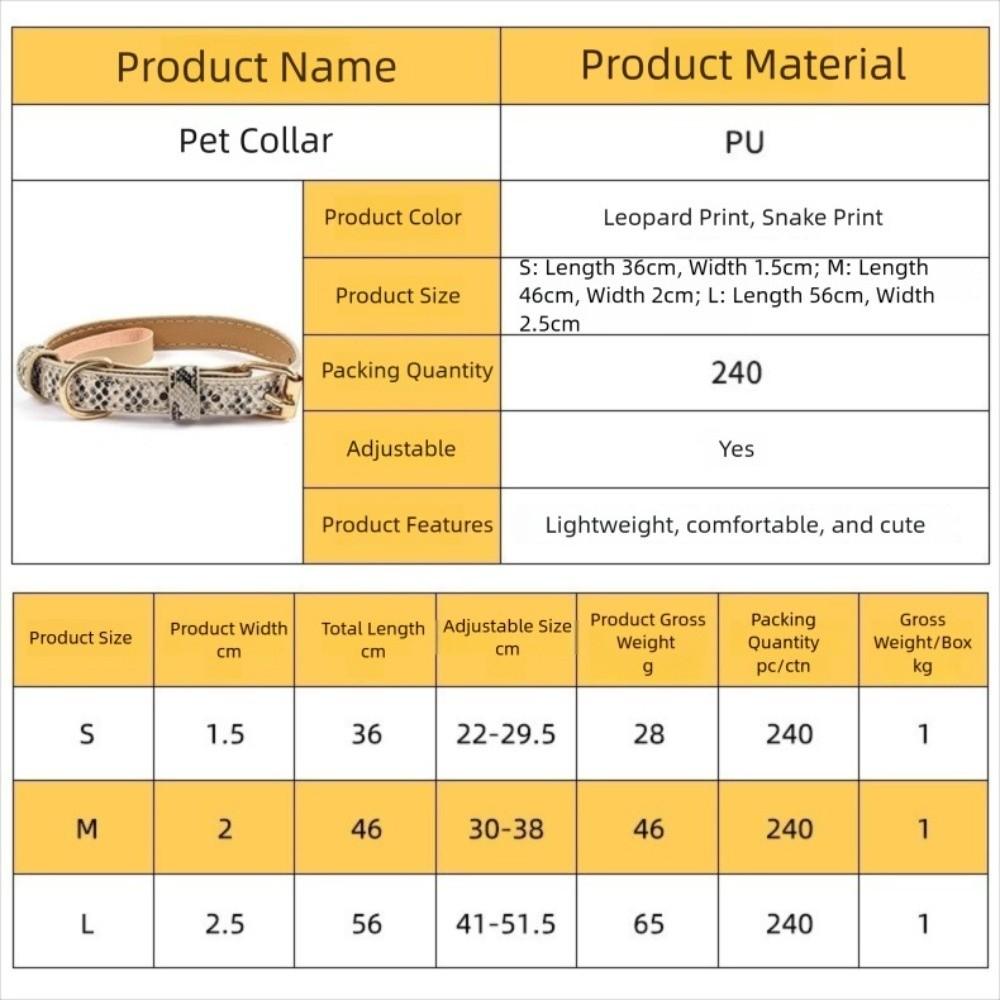 Pet Walking Dog Collar PU Leather Leopard Dog Collar Fashionable Pet Collar Small Medium Dogs