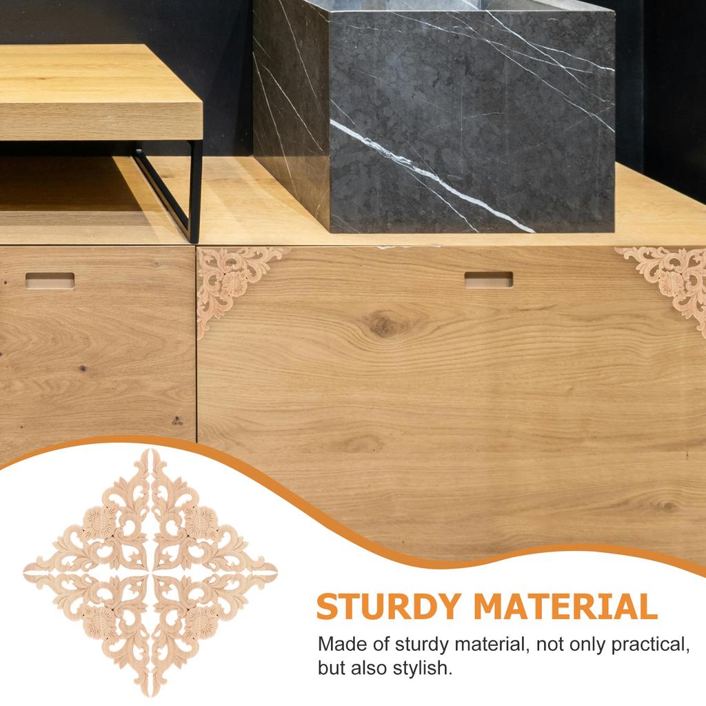 4Pcs Carved Wood Onlays Flower Design Solid Wood Applique Decorative Trim for Furniture Molding Corner Elegance Upgrade