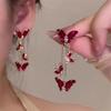 Elegante Rote Zirkon Schmetterling Hängeohrringe Für Frauen Temperament Süßer Imitationsperlen Tier Quaste Ohrring Modeschmuck