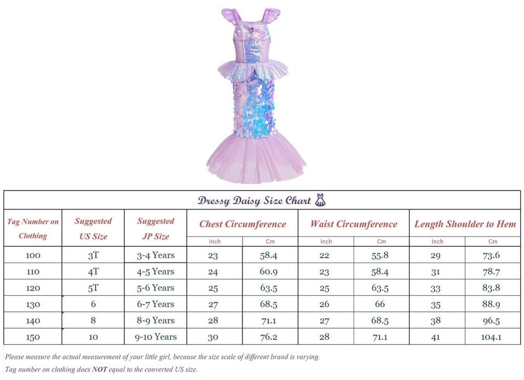 Little Girl Princess Mermaid Fancy Dress with Sequin Birthday Party Halloween Size Purple [Dressy Daisy] Tail, Costume, 8-9,