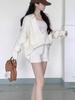 Women's Relaxed V-neck Sweater & Shorts Set - Autumn/Winter Casual Knit Two-piece