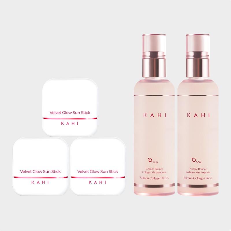 KAHI Velvet Glow Sun Stick (3pcs) + Collagen Mist (2pcs) Set