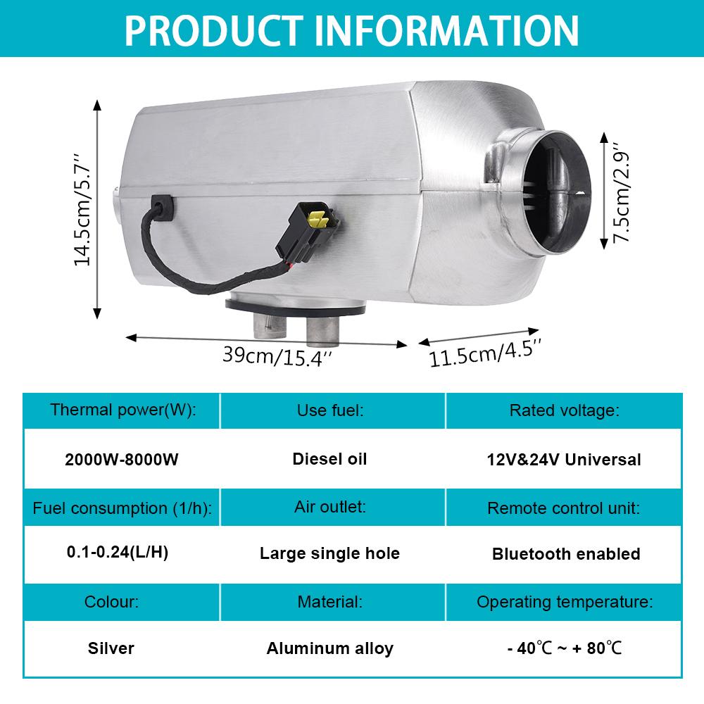 2-8KW 12V&24V Split Machine Bluetooth Parking Heater Remote Control Altitude Adjustment Air Heater for RV Trailer Camper Van