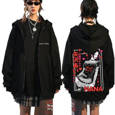 Japanese Anime Black Stone Zipper Hoodie Men's and Women's Manga Casual Zipper Jacket Men's Retro Harajuku Zipper Sweatshirt