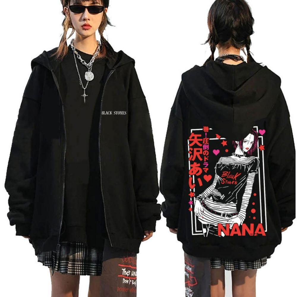 Japanese Anime Black Stone Zipper Hoodie Men's and Women's Manga Casual Zipper Jacket Men's Retro Harajuku Zipper Sweatshirt