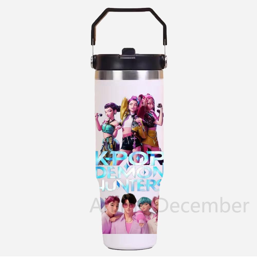 30oz Anime Kpop Car Stainless Steel Water Cup K-Pop Demon Hunters Toy Girl Group Rumi Zoey Mira Figures Cartoon-Printed Gift