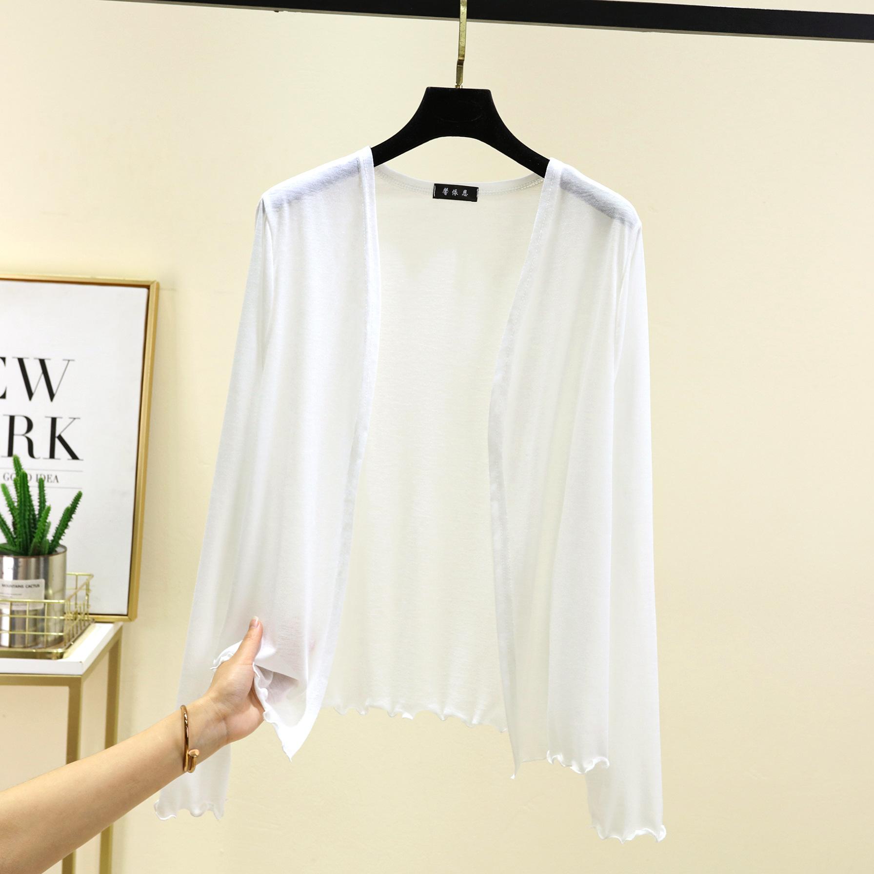 

Летний женский короткий кардиган с оборками, накидка с длинным рукавом, защита от солнца, свободный крой, легкая накидка для кондиционера L белый