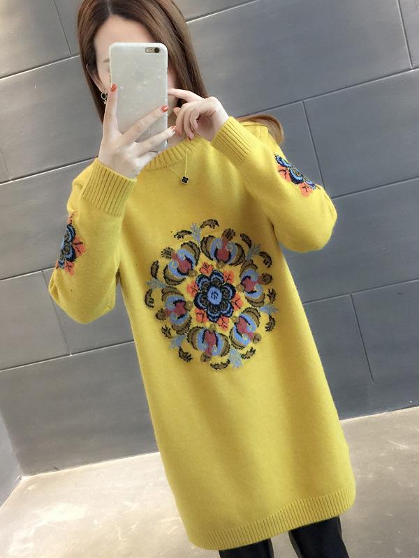 Women's 2024 Autumn/Winter Loose Knit Sweater - Thick, Trendy, Medium-Long Design