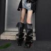 Willow Studded Buckle Splicing Cowboy Pleated Boots Women Spice Girls Fashion Ladies Slim Heel Sexy Versatile Women'S Shoes