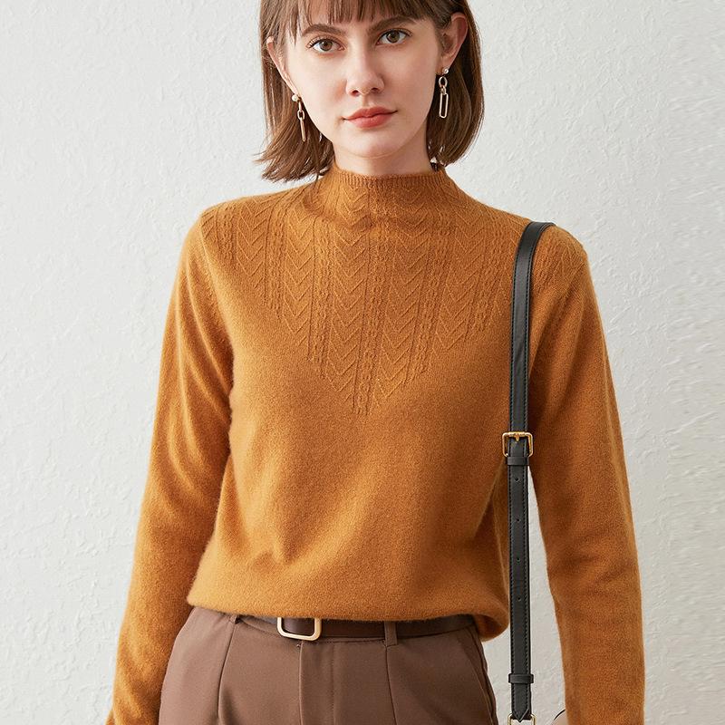 2026 Autumn/Winter Women's Knit Sweater, Half-High Collar Crochet Base Layer, Long Sleeve