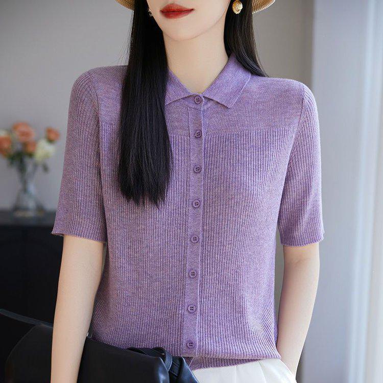 Stylish Women's Lapel Knit Top - Short Sleeve, Fresh & Comfortable Commuting Style