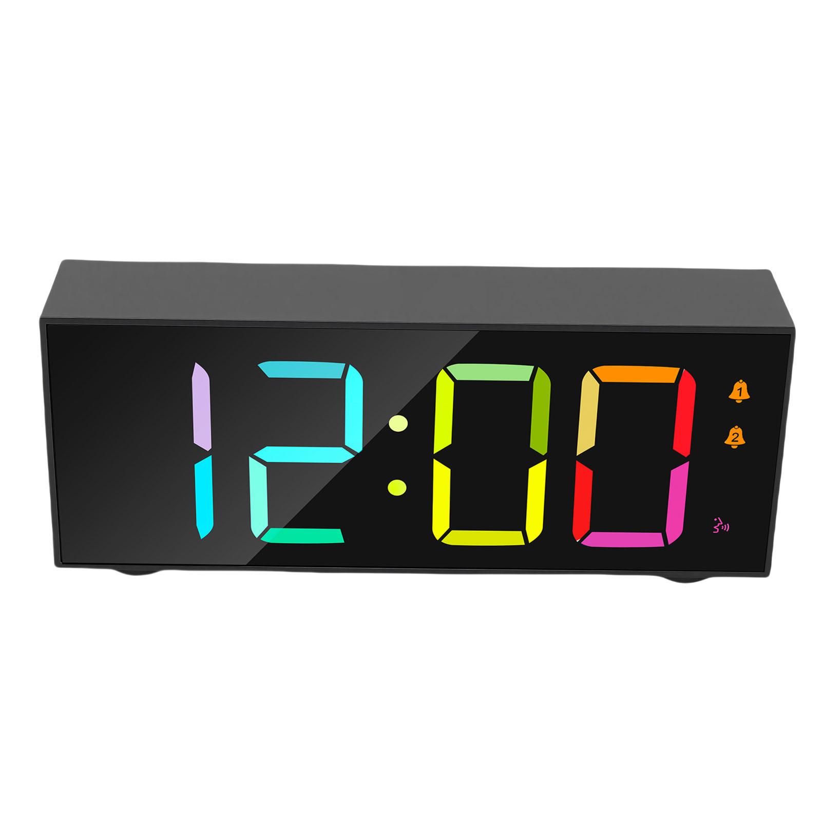 

Electronic Desktop Alarm Clock 12 24 Hour LED Display Adjustable Volume RGB Dynamic Screen Alarm for Bedroom Black чёрный