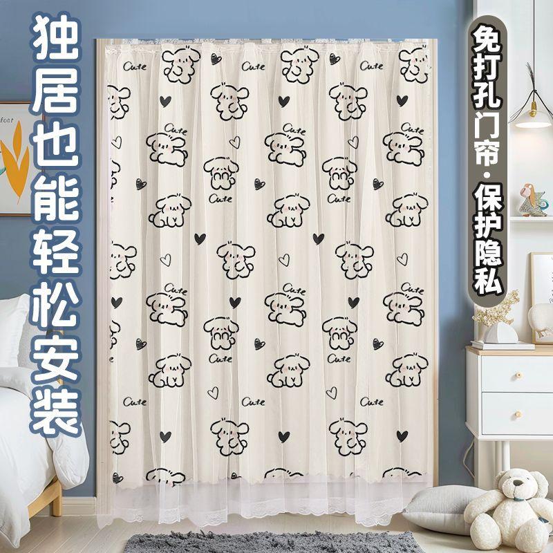 No Punching Velcro Blackout Curtains Pasted Dormitory Bay Windows Opaque Rental Gauze Finished Products
