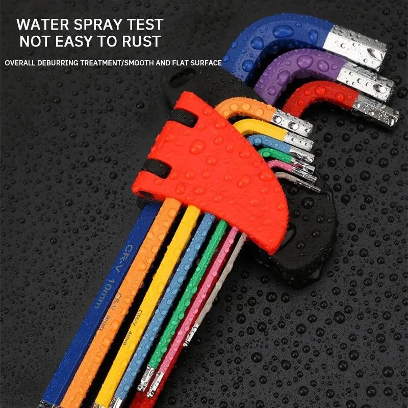 Color Allen Key Set L Wrench Kit For Allen Screw 9PCS Inner Hexagonal Wrench 1.5mm To 10mm Hexagon Spanner Bicycle Repair Tools