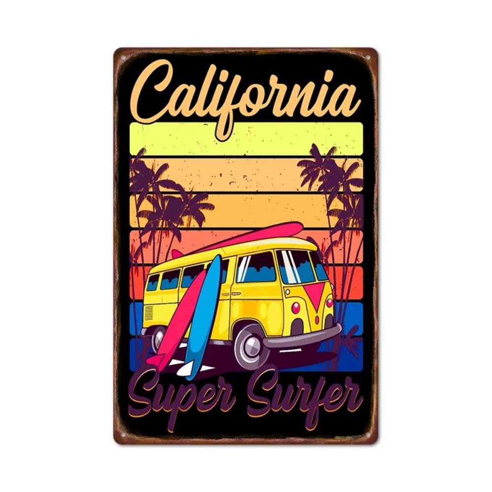 Vintage Tin Art of Summer Surfboards: Ideal for American Bar Backdrops and Home Decor Wall Murals