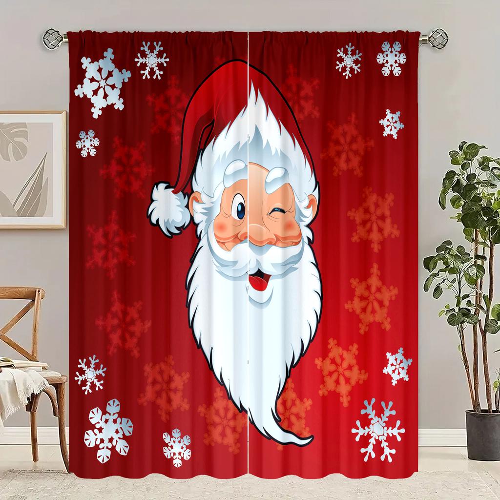2 Stück - Vorhang mit Weißbart-Weihnachtsmann-Druck - Polyestermaterial - geeignet für Schlafzimmer, Wohnzimmer, Arbeitszimmer, privaten Bereich