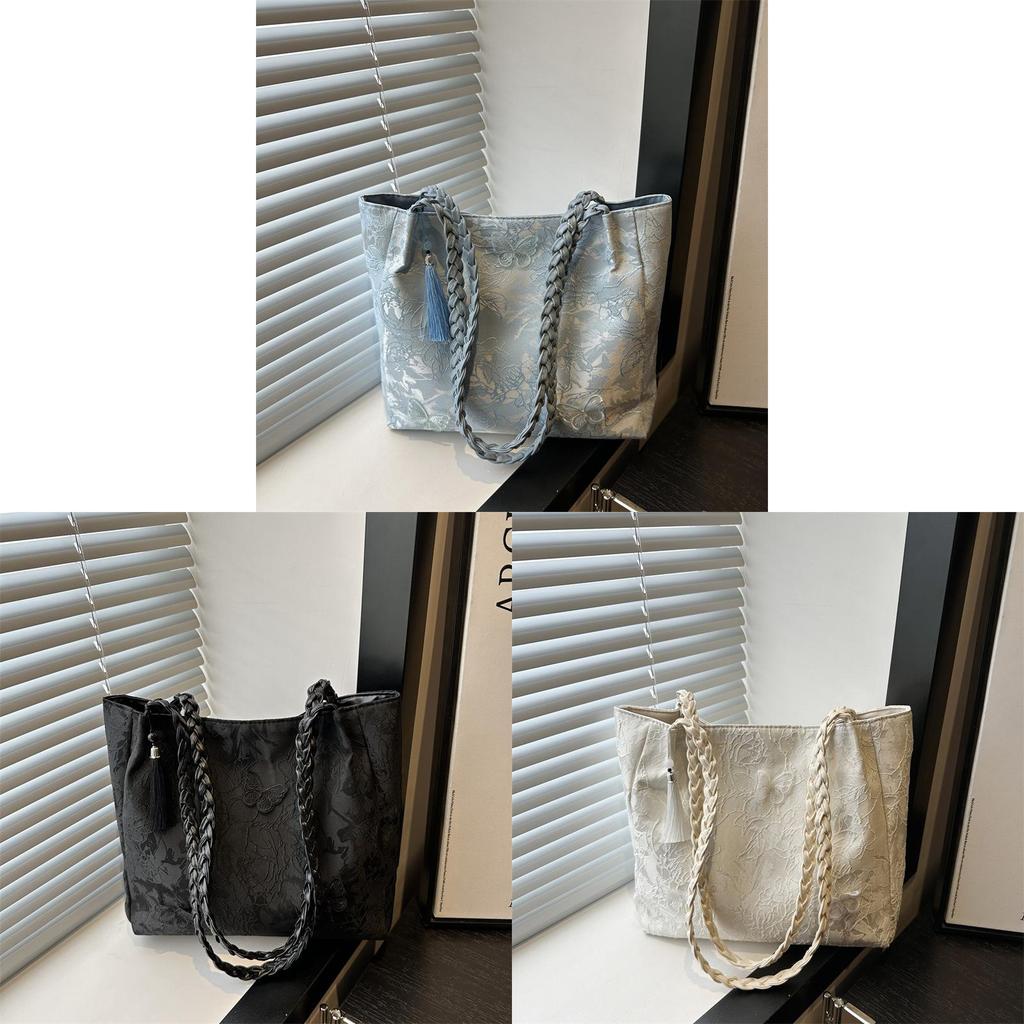 New Chinese Style Large Capacity Tote Bag For Women With Lace Accents For Daily Use
