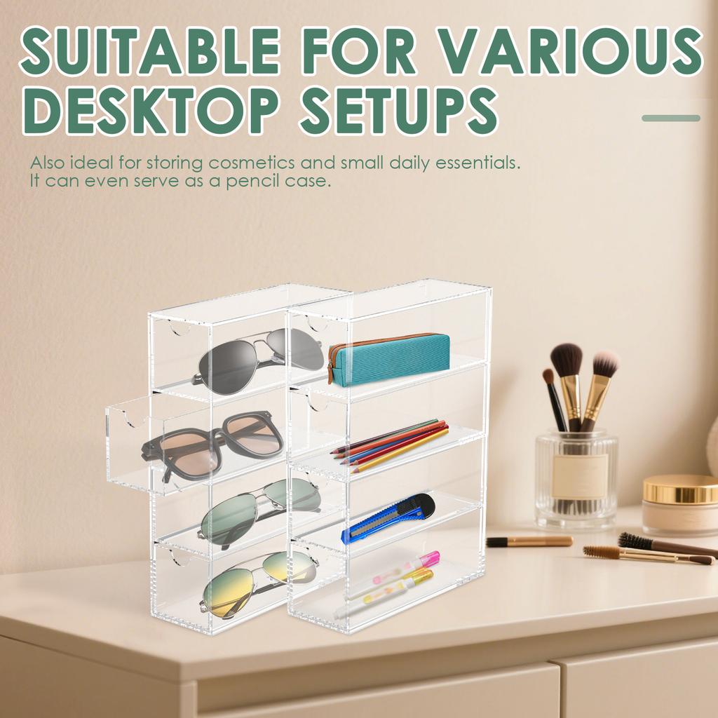 1/2Pcs 4 Tier Acrylic Glasses Organizer Display Box Transparent Stackable Women's Glasses Watch Jewelry Storage Box With Drawer