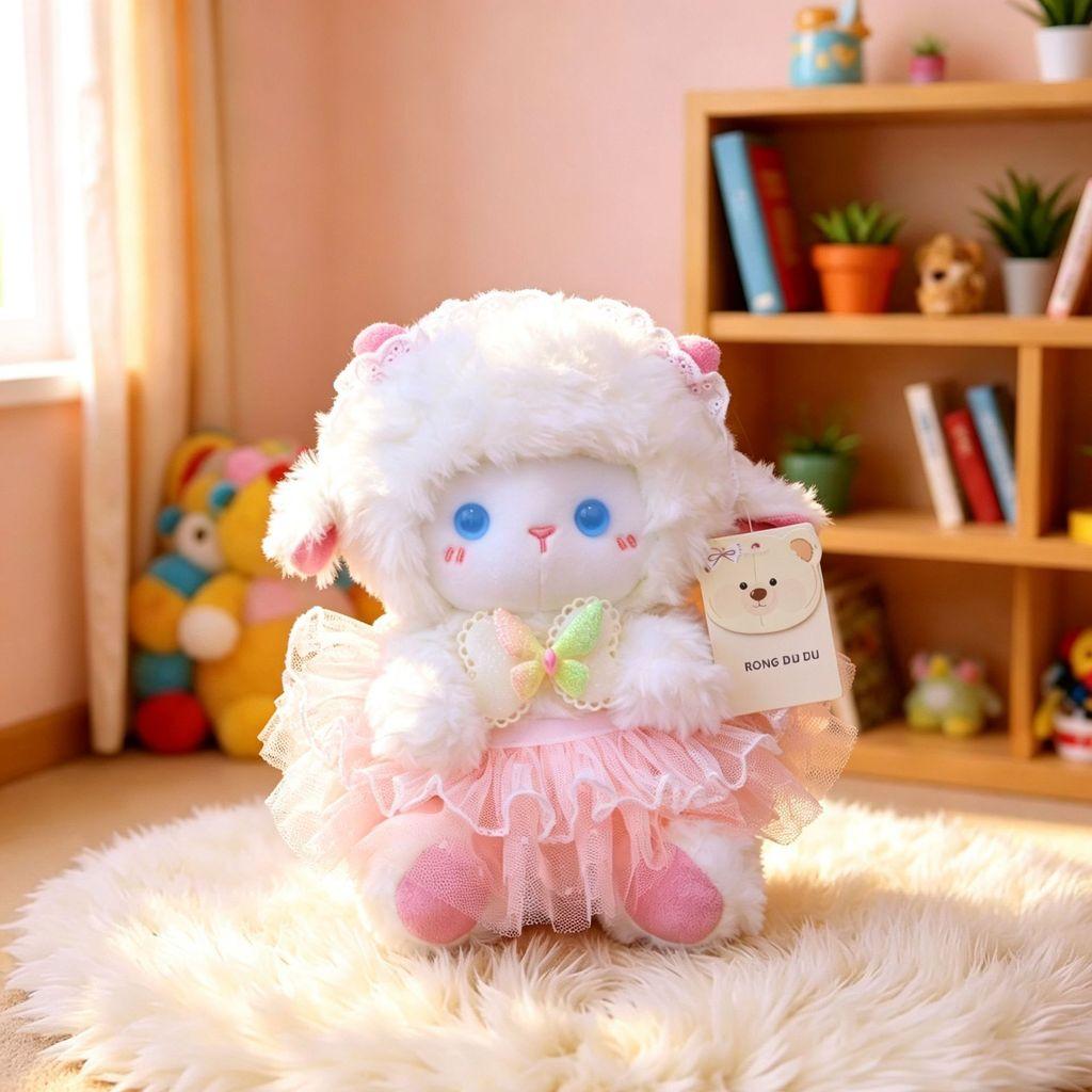 Plush Lamb Toy With Bowknot For Baby Gift And Kids Room Decor
